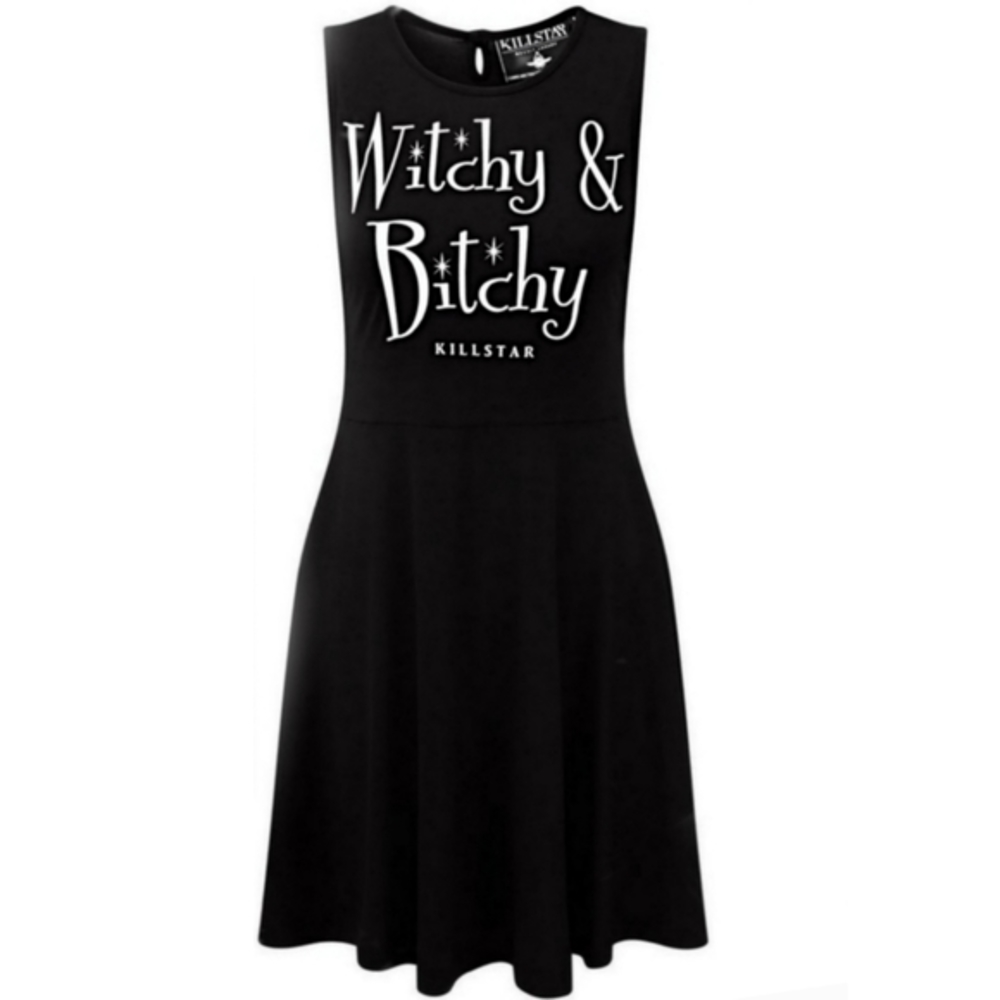 Killstar Witchy Bitchy Skater Dress Black Button Back Jersey Graphic Sz M Nwt — image 4 of 8